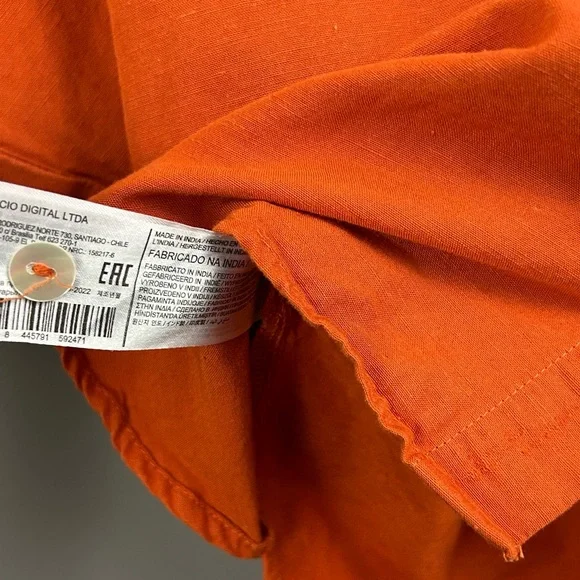 Mango Oversized Orange Linen Blend Short Sleeve Button-Up Shirt Size 2 - Picture 11 of 12